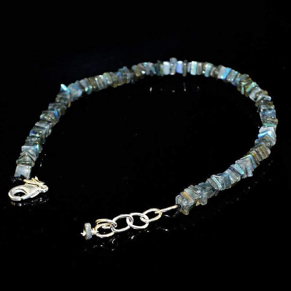 gemsmore:Natural Blue Flash Labradorite Bracelet Unheated Beads