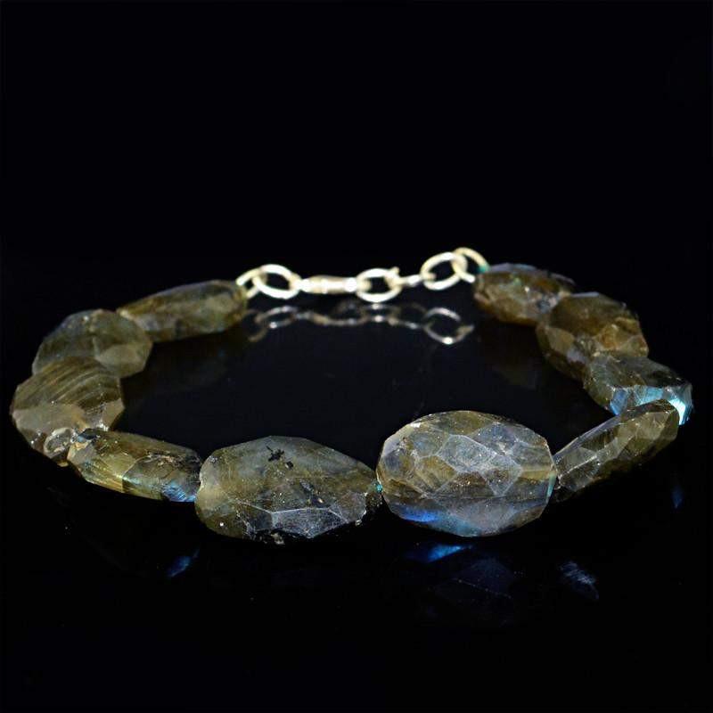gemsmore:Natural Blue Flash Labradorite Bracelet Untreated Faceted Beads