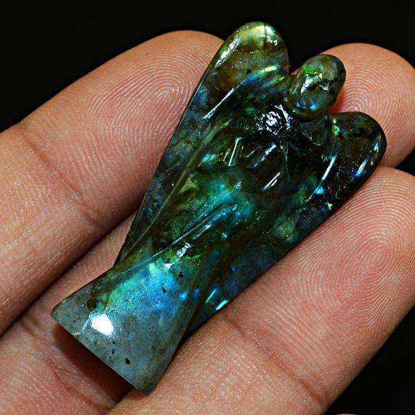 gemsmore:Natural Blue Flash Labradorite Carved Healing Angel Gemstone