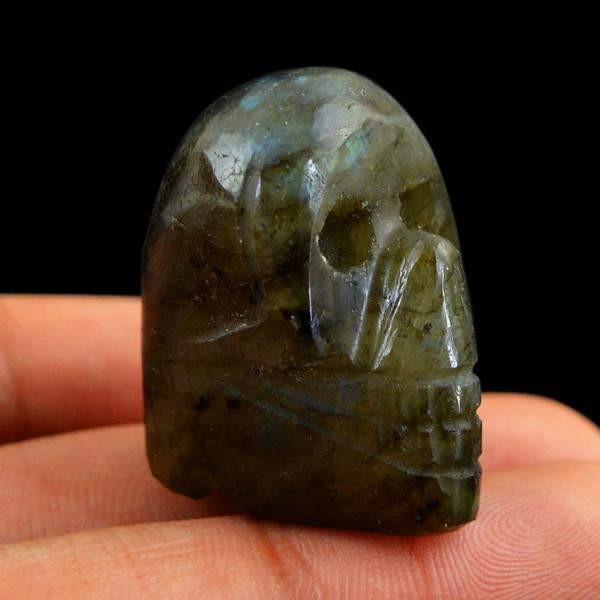 gemsmore:Natural Blue Flash Labradorite Carved Skull Gemstone