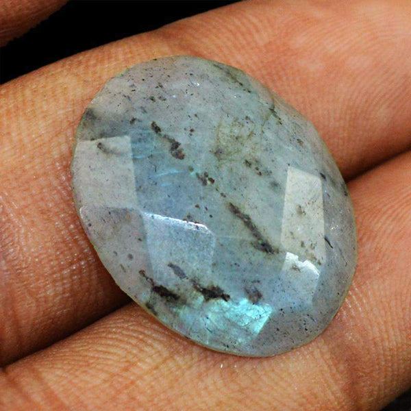 gemsmore:Natural Blue Flash Labradorite Checkered Cut Oval Shape Gemstone