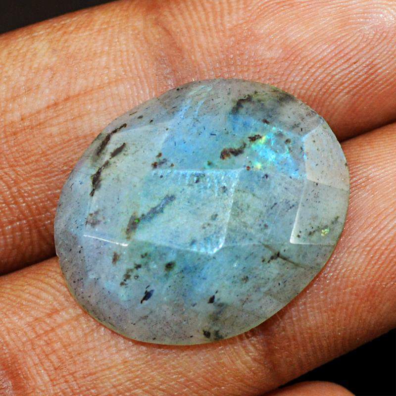 gemsmore:Natural Blue Flash Labradorite Checkered Cut Oval Shape Gemstone