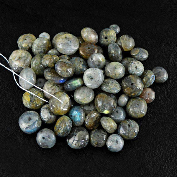 gemsmore:Natural Blue Flash Labradorite Drilled Beads Lot Round Shape