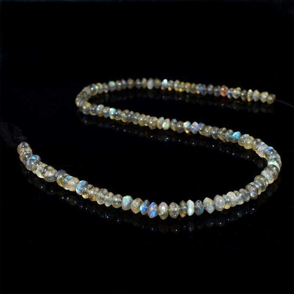 gemsmore:Natural Blue Flash Labradorite Drilled Beads Strand - Round Shape