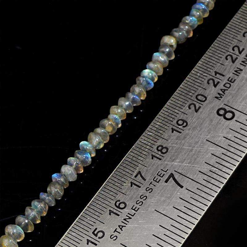 gemsmore:Natural Blue Flash Labradorite Drilled Beads Strand - Round Shape