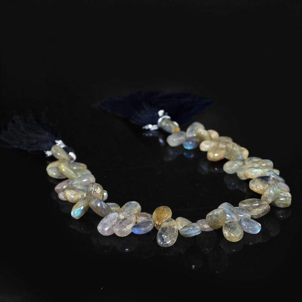 gemsmore:Natural Blue Flash Labradorite Drilled Beads Strand