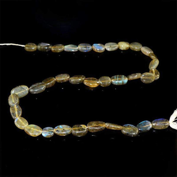 gemsmore:Natural Blue Flash Labradorite Drilled Beads Strand