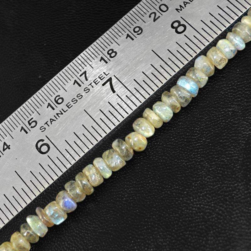 gemsmore:Natural Blue Flash Labradorite Drilled Beads Strand