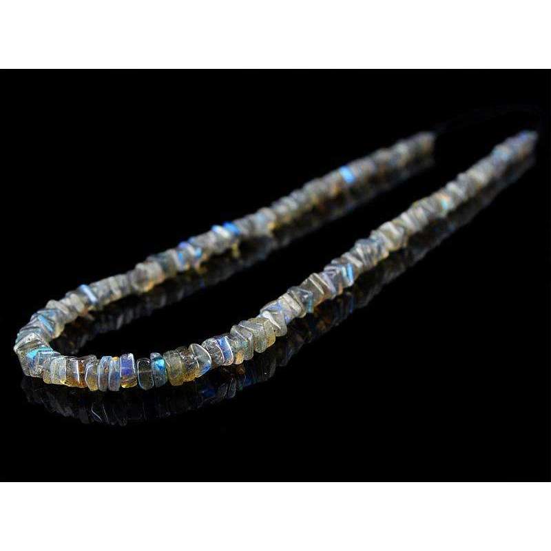 gemsmore:Natural Blue Flash Labradorite Drilled Beads Strand