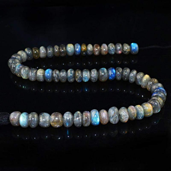 gemsmore:Natural Blue Flash Labradorite Drilled Round Beads Strand