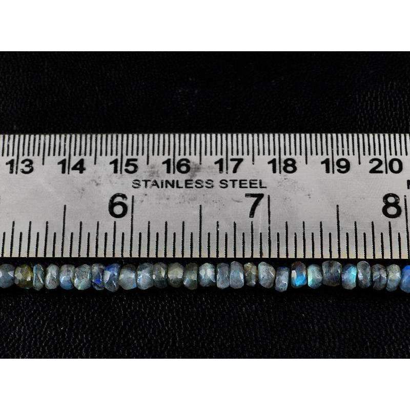 gemsmore:Natural Blue Flash Labradorite Drilled Round Cut Beads Strand