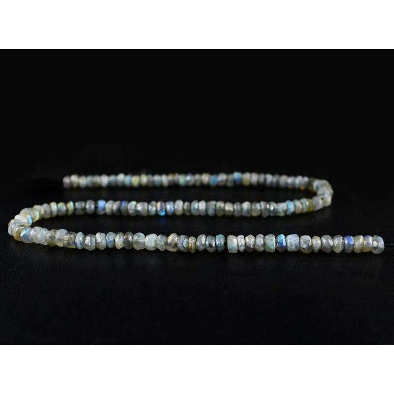 gemsmore:Natural Blue Flash Labradorite Drilled Round Cut Beads Strand