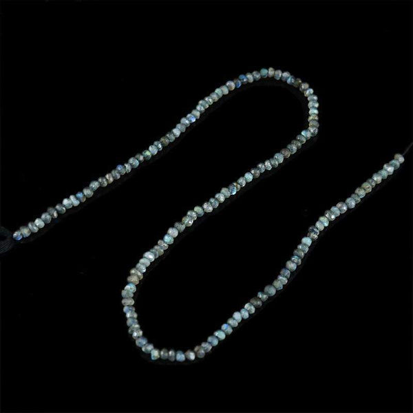 gemsmore:Natural Blue Flash Labradorite Drilled Round Cut Beads Strand