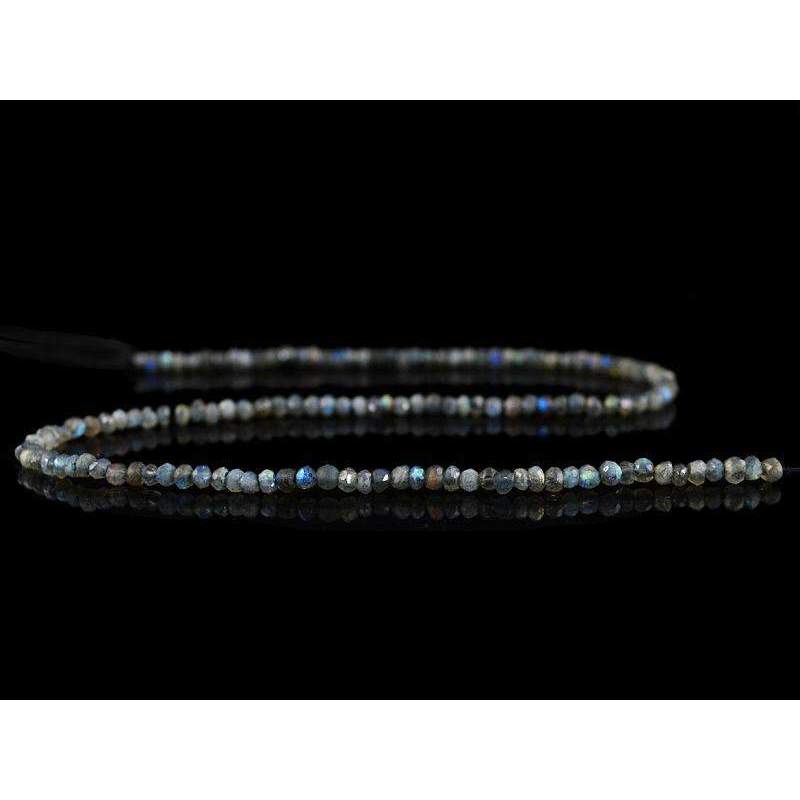 gemsmore:Natural Blue Flash Labradorite Drilled Round Cut Beads Strand