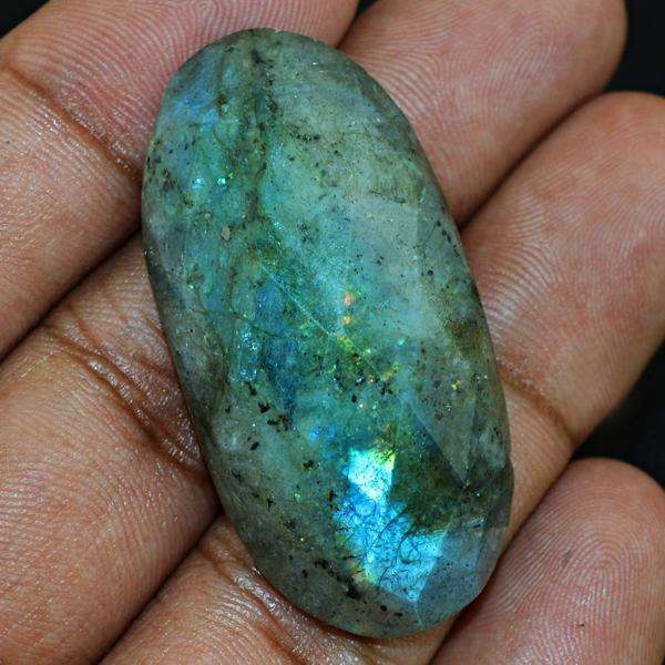 gemsmore:Natural Blue Flash Labradorite Faceted Oval Shape Loose Gemstone