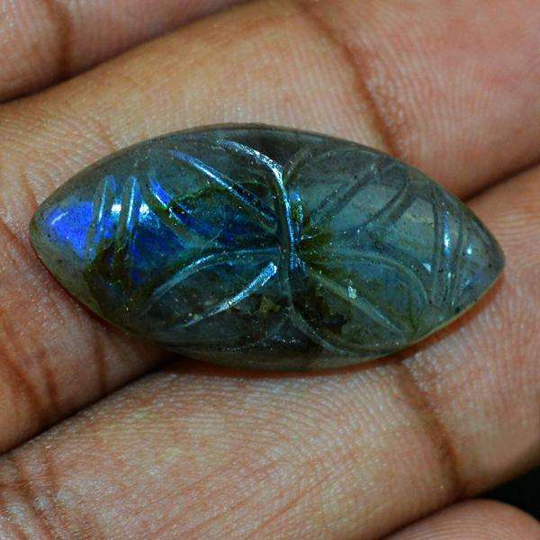 gemsmore:Natural Blue Flash Labradorite Flower Carved Untreated Loose Gemstone