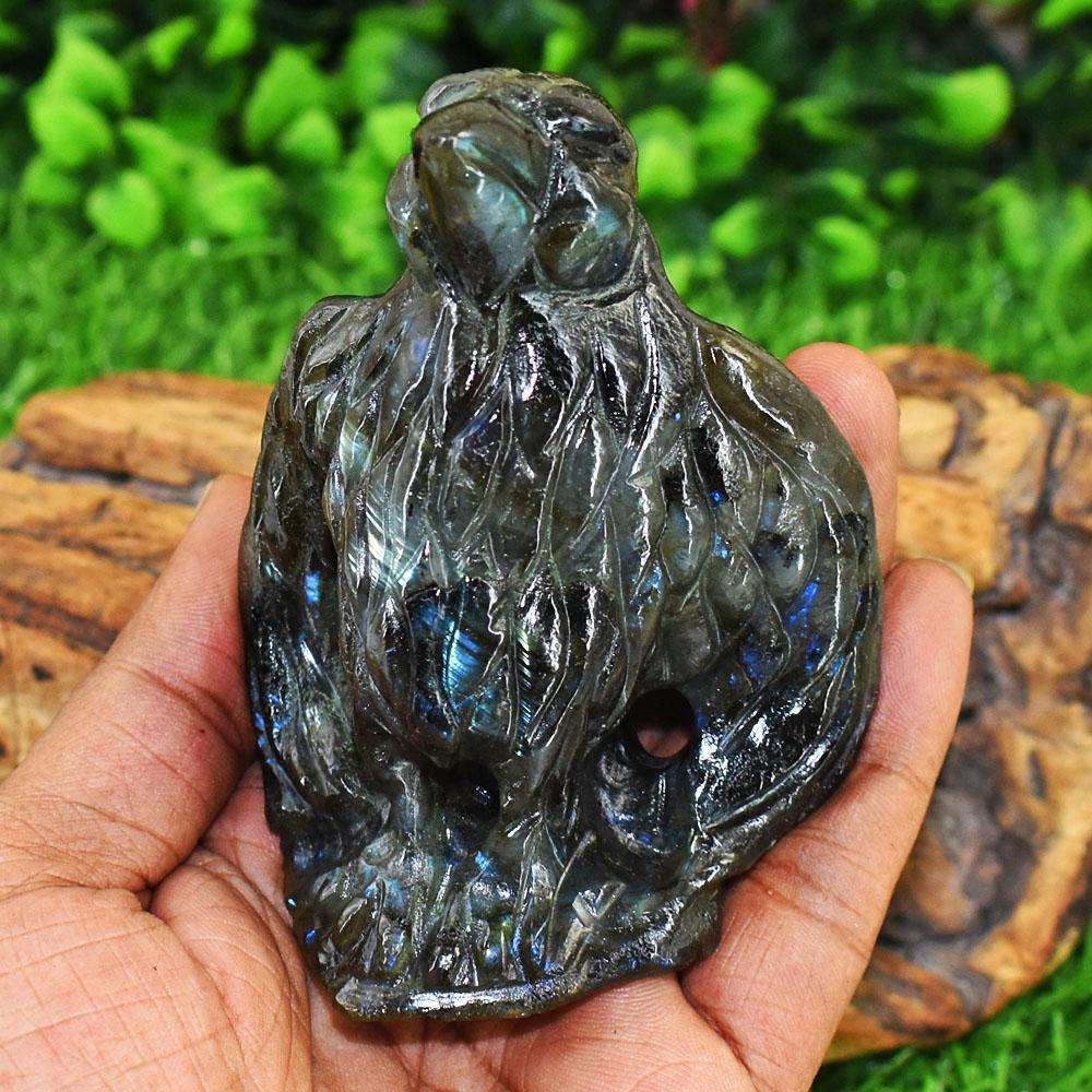 gemsmore:Natural Blue Flash Labradorite Hand Carved Genuine Crystal Gemstone Carving Eagle