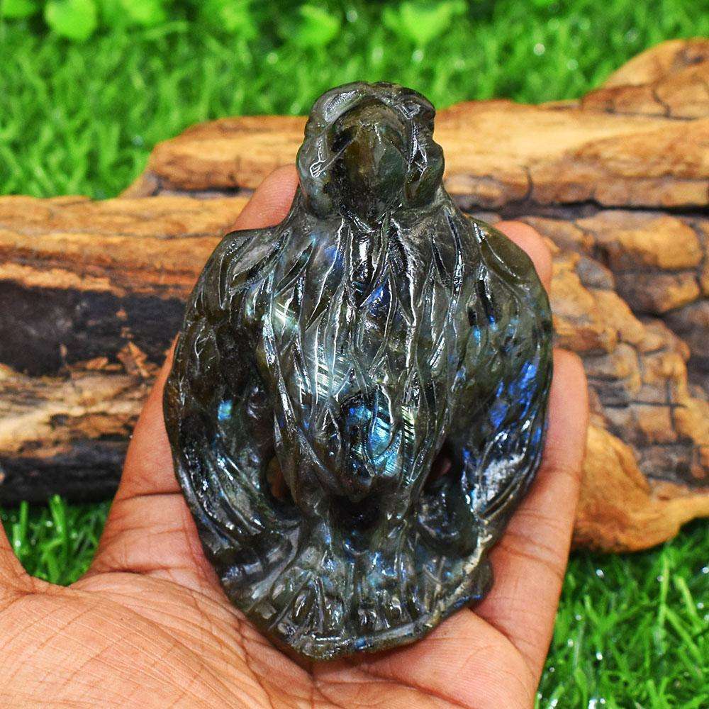 gemsmore:Natural Blue Flash Labradorite Hand Carved Genuine Crystal Gemstone Carving Eagle