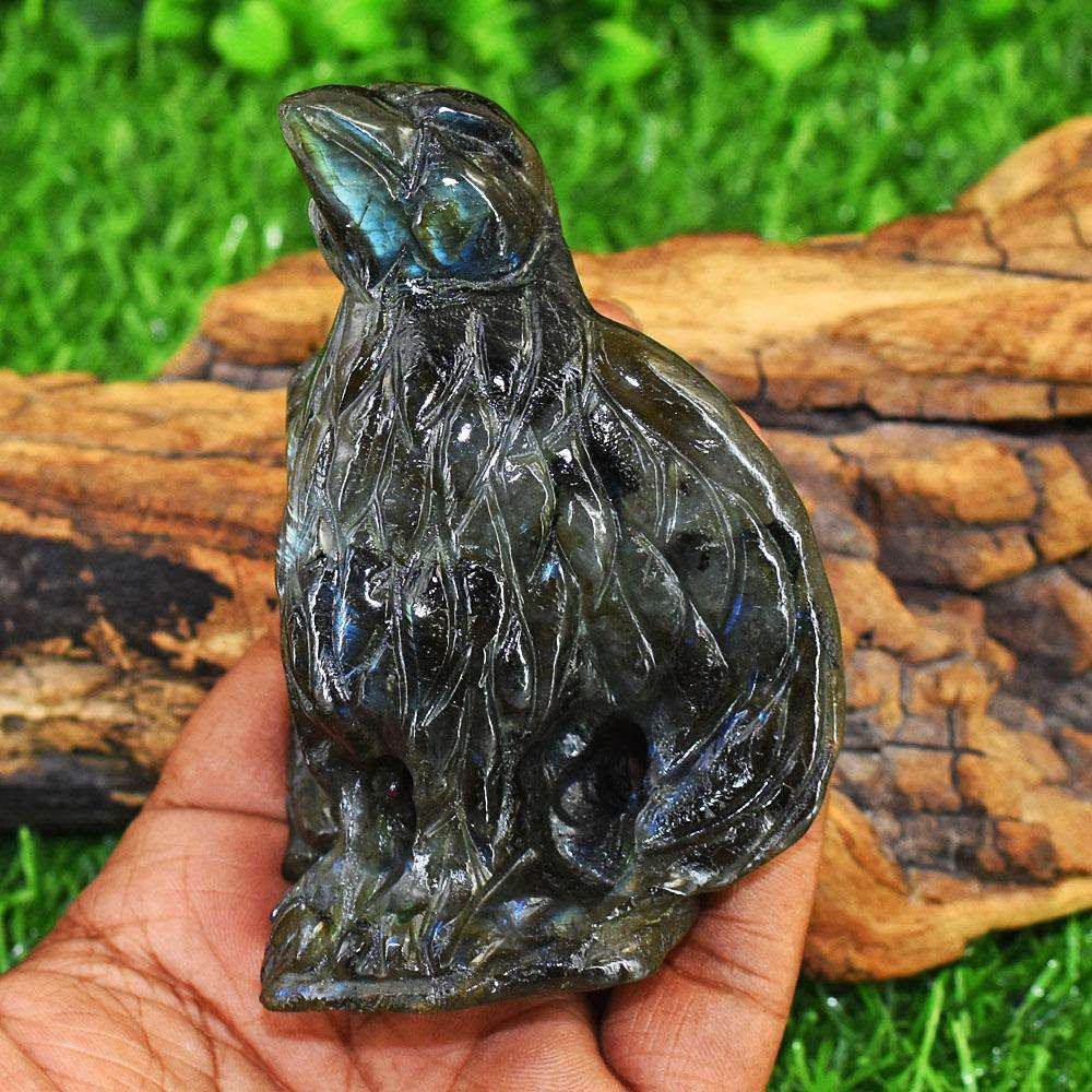 gemsmore:Natural Blue Flash Labradorite Hand Carved Genuine Crystal Gemstone Carving Eagle