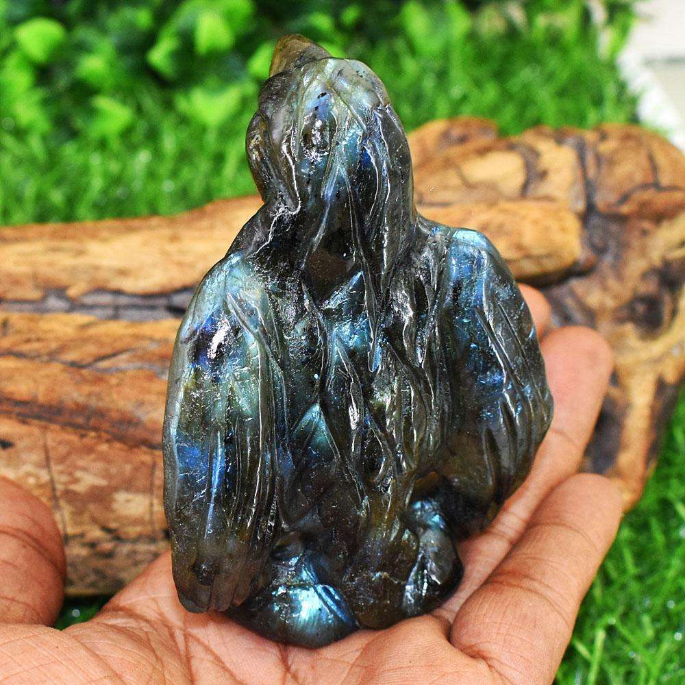 gemsmore:Natural Blue Flash Labradorite Hand Carved Genuine Crystal Gemstone Carving Eagle