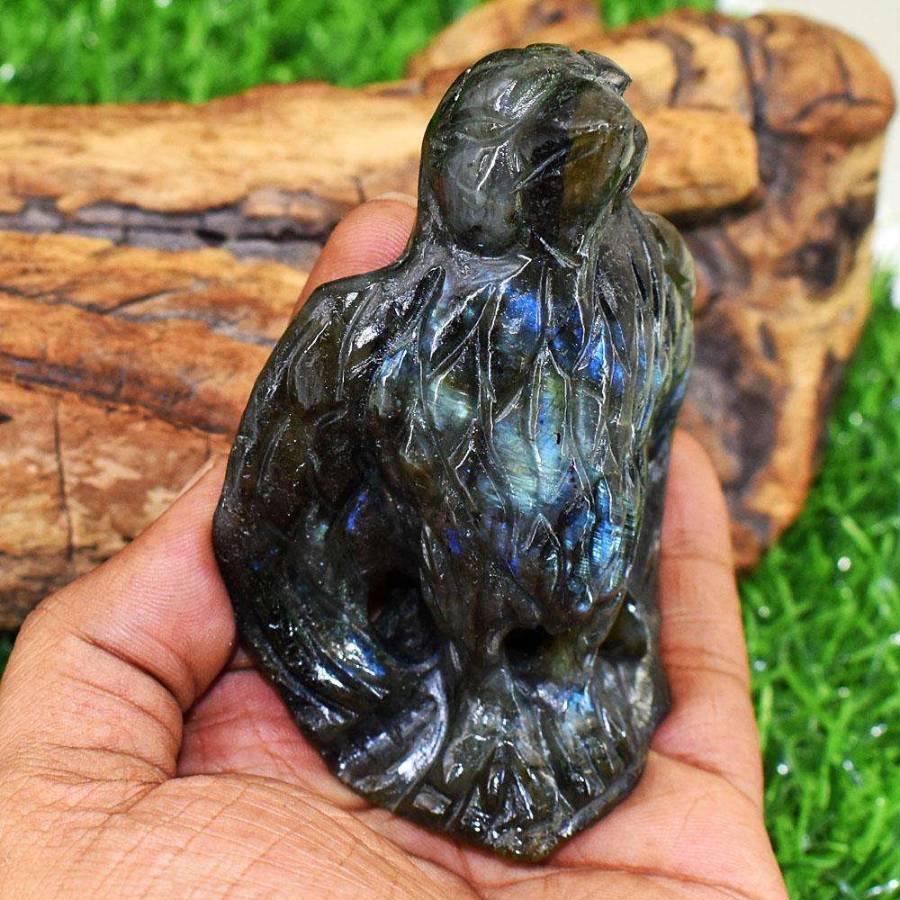 gemsmore:Natural Blue Flash Labradorite Hand Carved Genuine Crystal Gemstone Carving Eagle