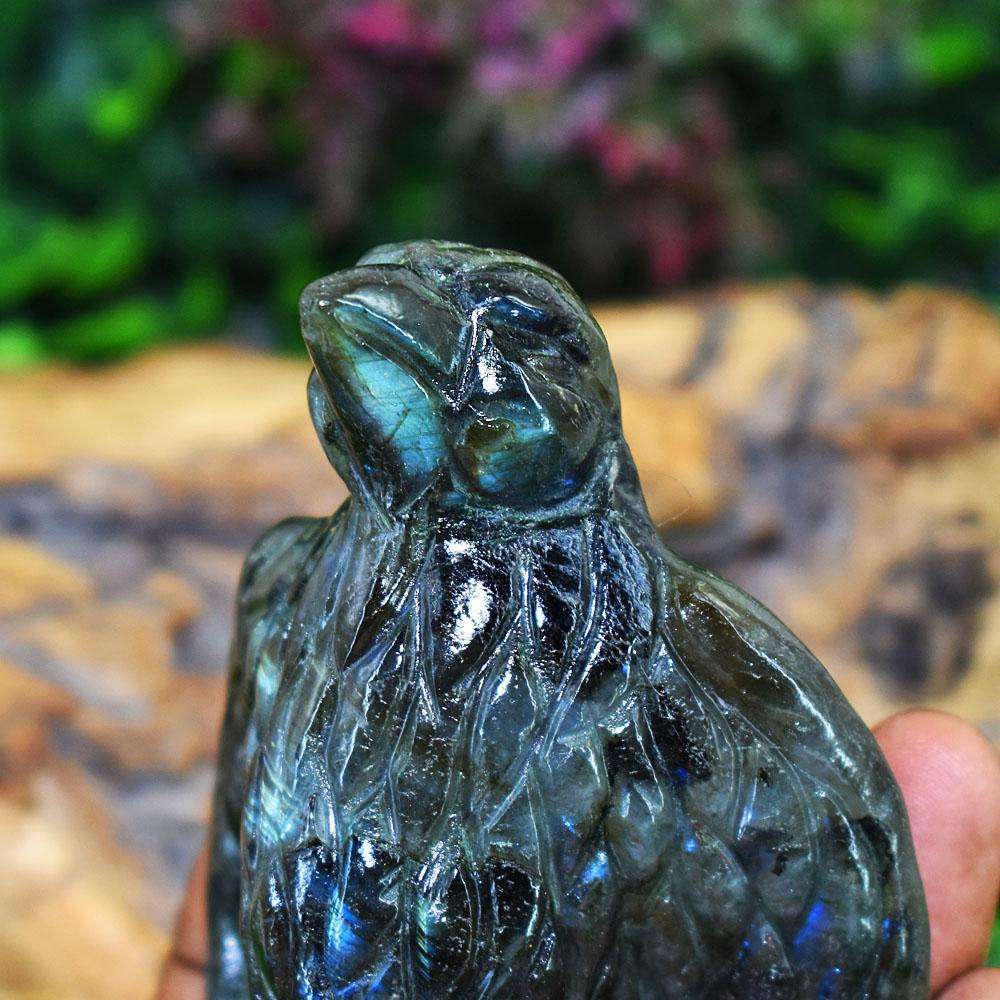 gemsmore:Natural Blue Flash Labradorite Hand Carved Genuine Crystal Gemstone Carving Eagle