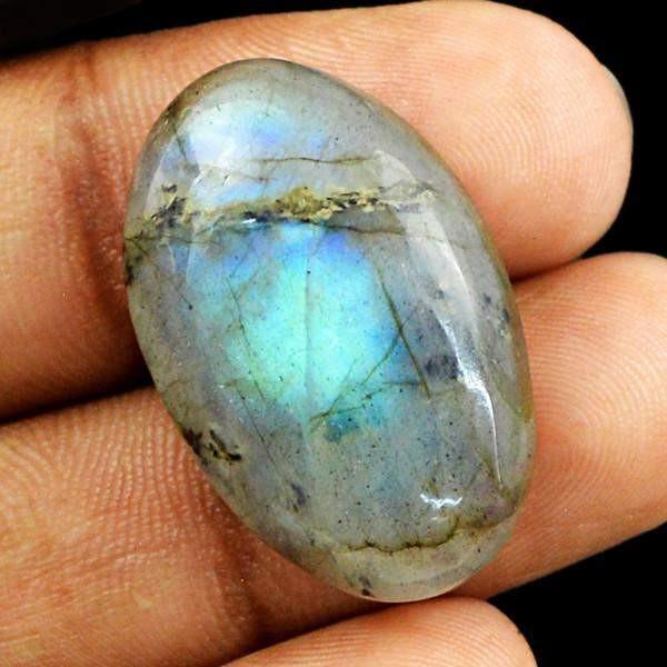 gemsmore:Natural Blue Flash Labradorite Healing Palm Oval Shape Gemstone