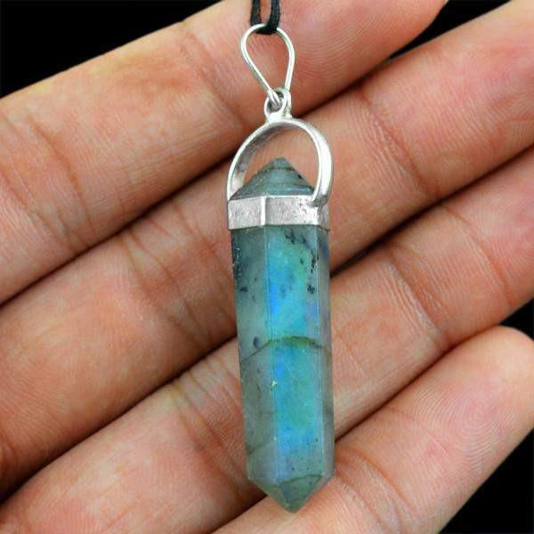 gemsmore:Natural Blue Flash Labradorite Healing Point Pendant