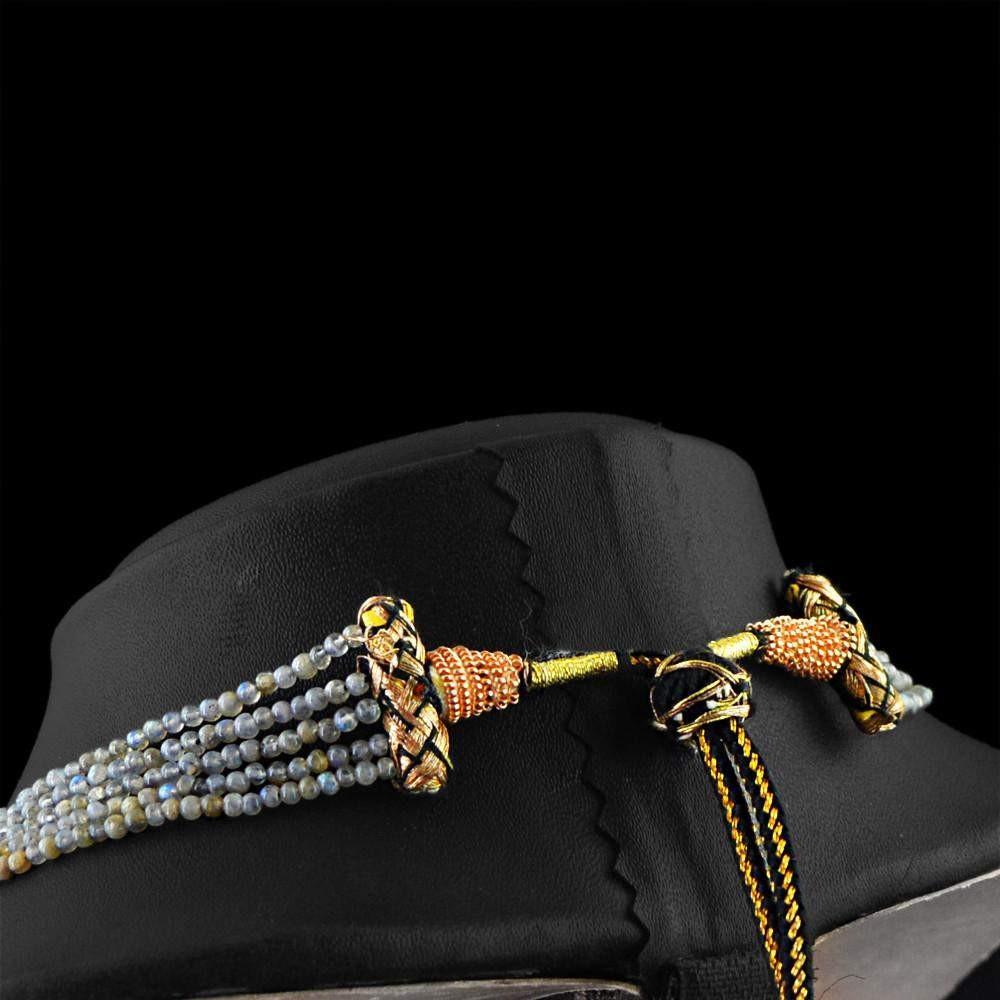 gemsmore:Natural Blue Flash Labradorite Necklace 20 Inches Long Round Shape Beads