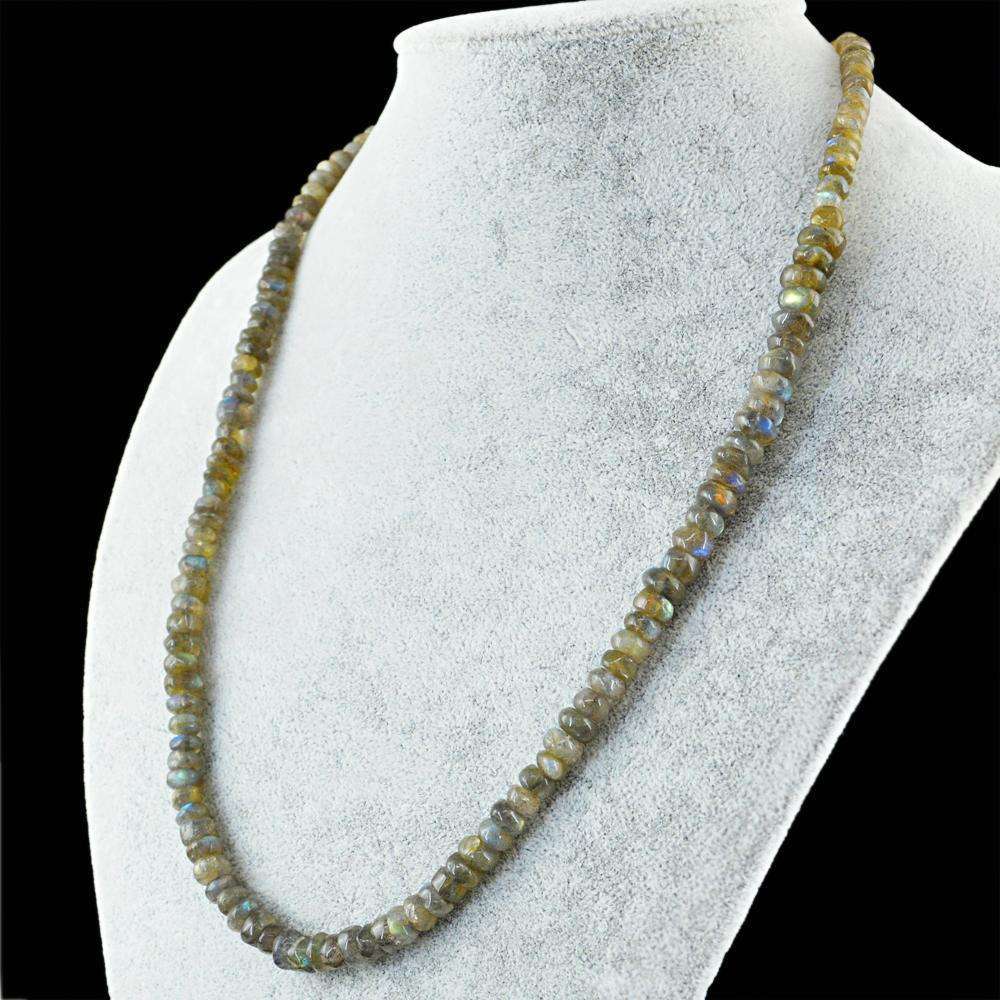 gemsmore:Natural Blue Flash Labradorite Necklace 20 Inches Long Round Shape Beads