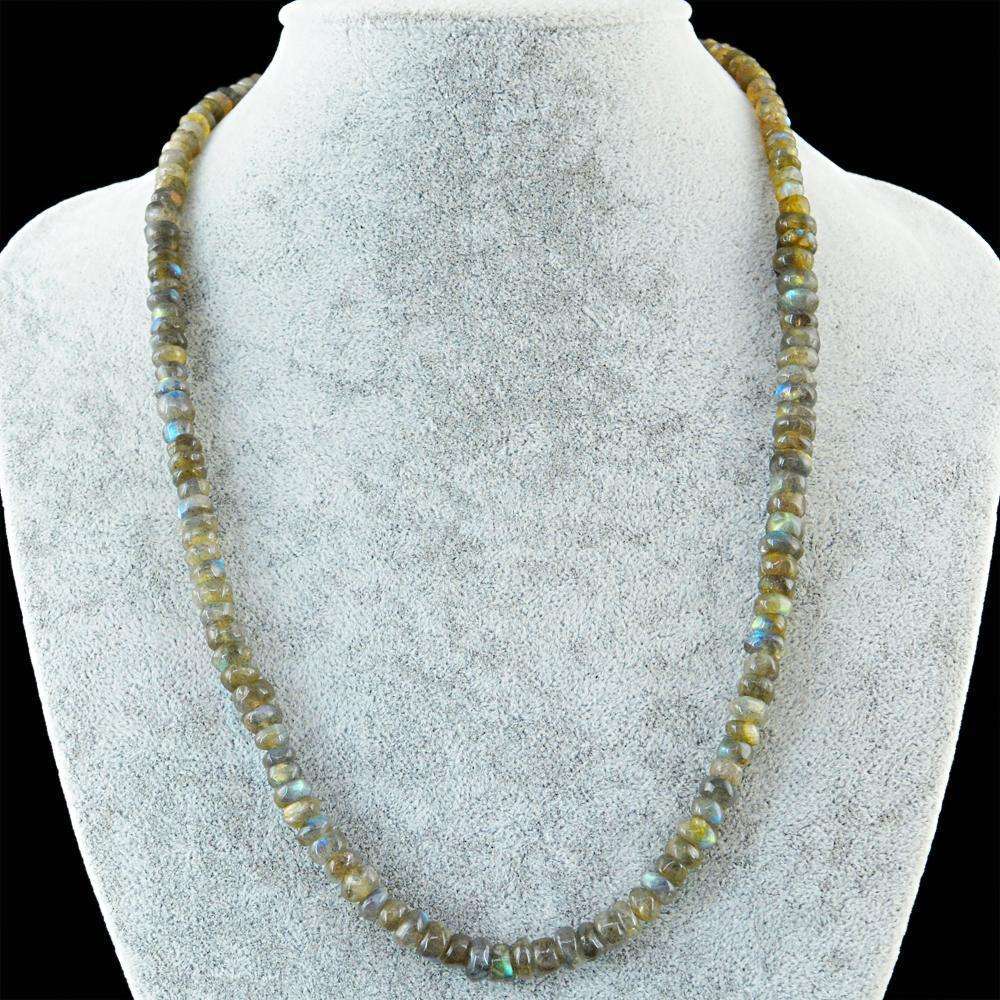 gemsmore:Natural Blue Flash Labradorite Necklace 20 Inches Long Round Shape Beads