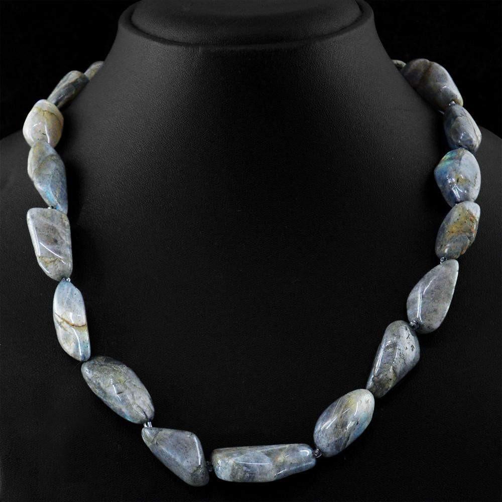 gemsmore:Natural Blue Flash Labradorite Necklace 20 Inches Long Untreated Beads