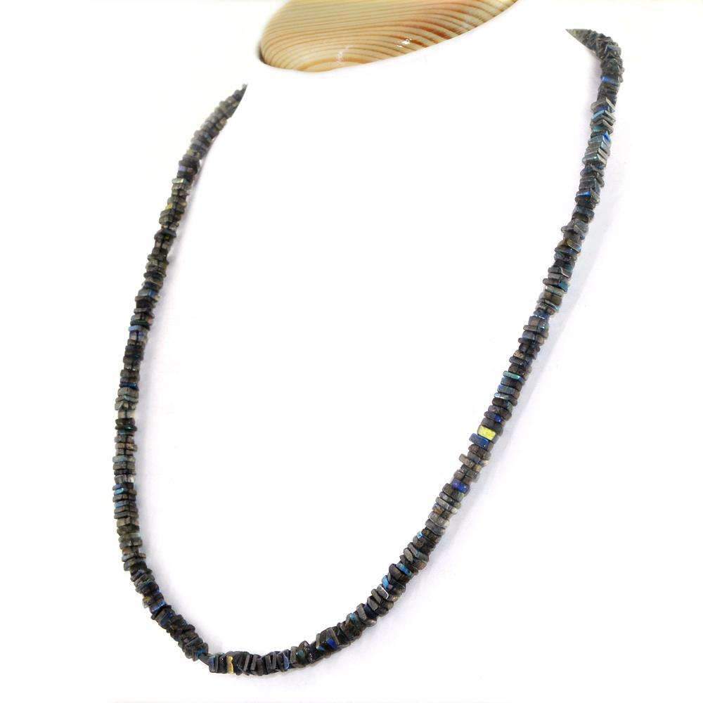 gemsmore:Natural Blue Flash Labradorite Necklace 20 Inches Long Untreated Beads