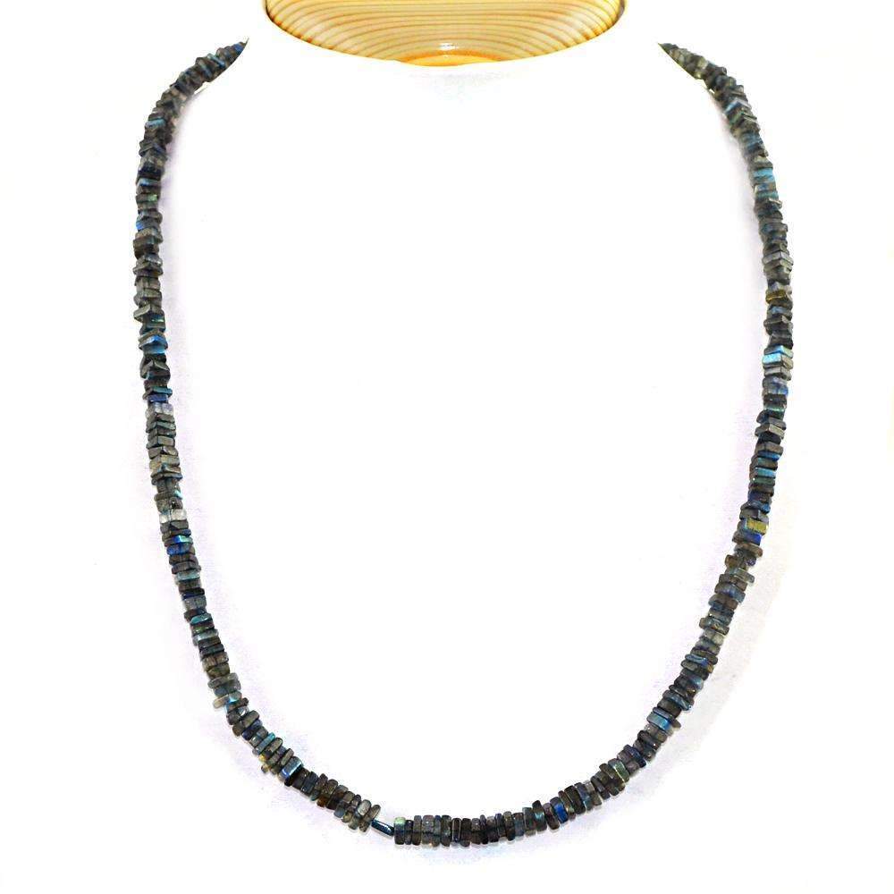 gemsmore:Natural Blue Flash Labradorite Necklace 20 Inches Long Untreated Beads