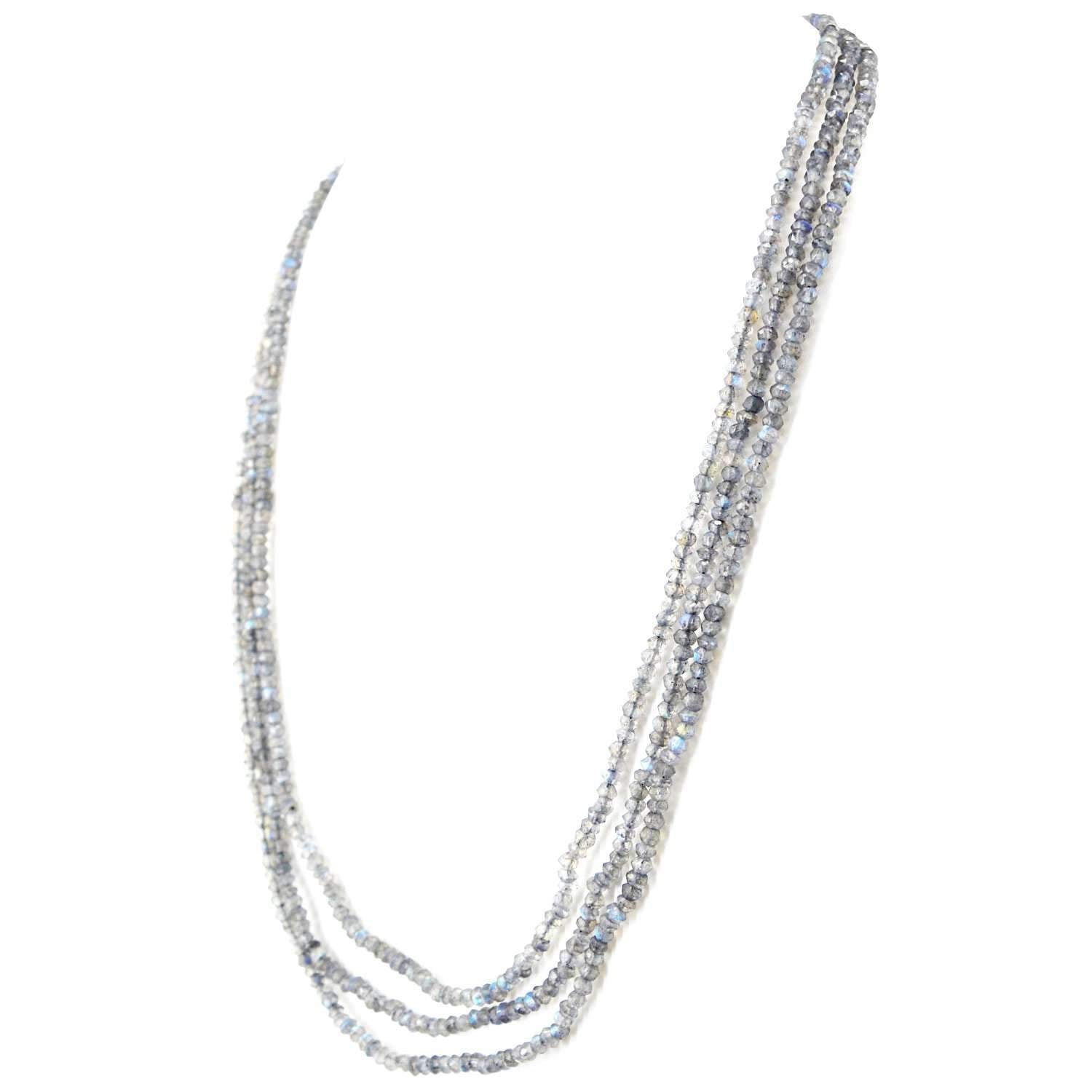 gemsmore:Natural Blue Flash Labradorite Necklace 3 Strand Round Cut Beads