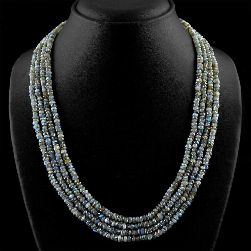 gemsmore:Natural Blue Flash Labradorite Necklace 4 Strand Faceted Beads