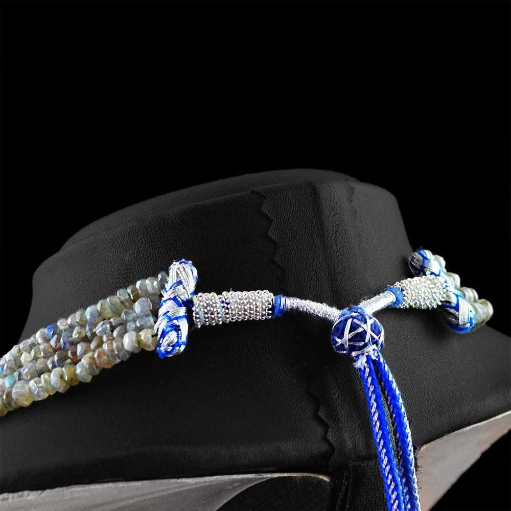 gemsmore:Natural Blue Flash Labradorite Necklace 4 Strand Faceted Beads