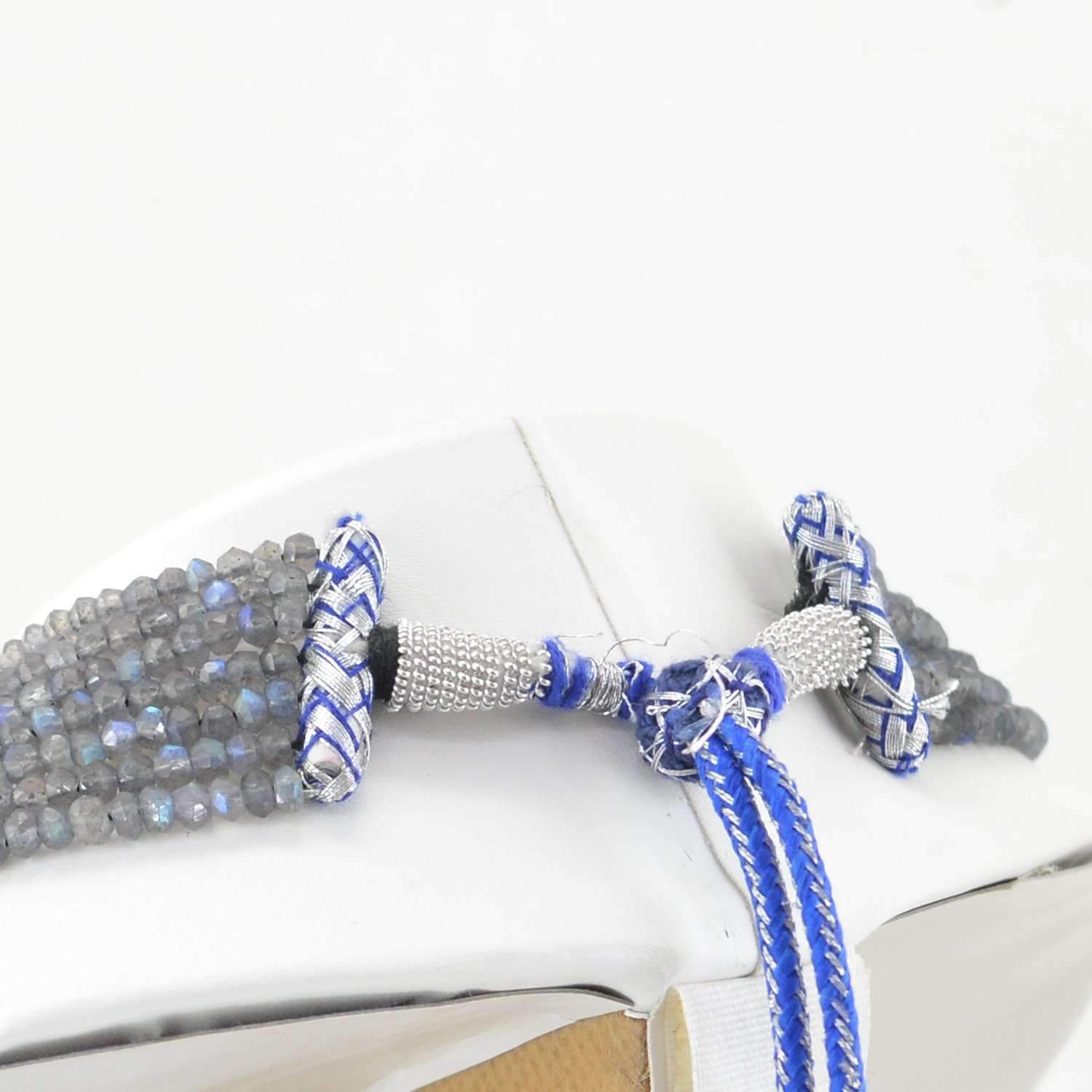 gemsmore:Natural Blue Flash Labradorite Necklace 7 Strand Round Cut Beads