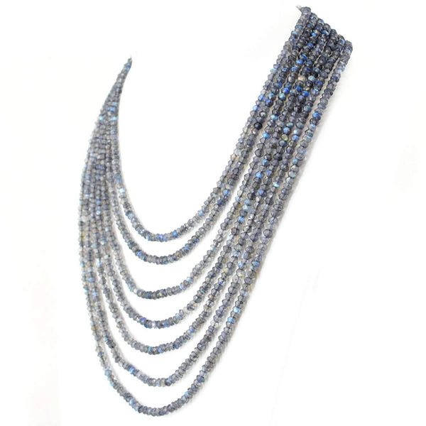 gemsmore:Natural Blue Flash Labradorite Necklace 7 Strand Round Cut Beads