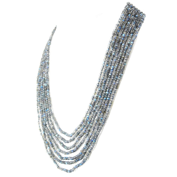 gemsmore:Natural Blue Flash Labradorite Necklace 7 Strand Round Shape Faceted Beads