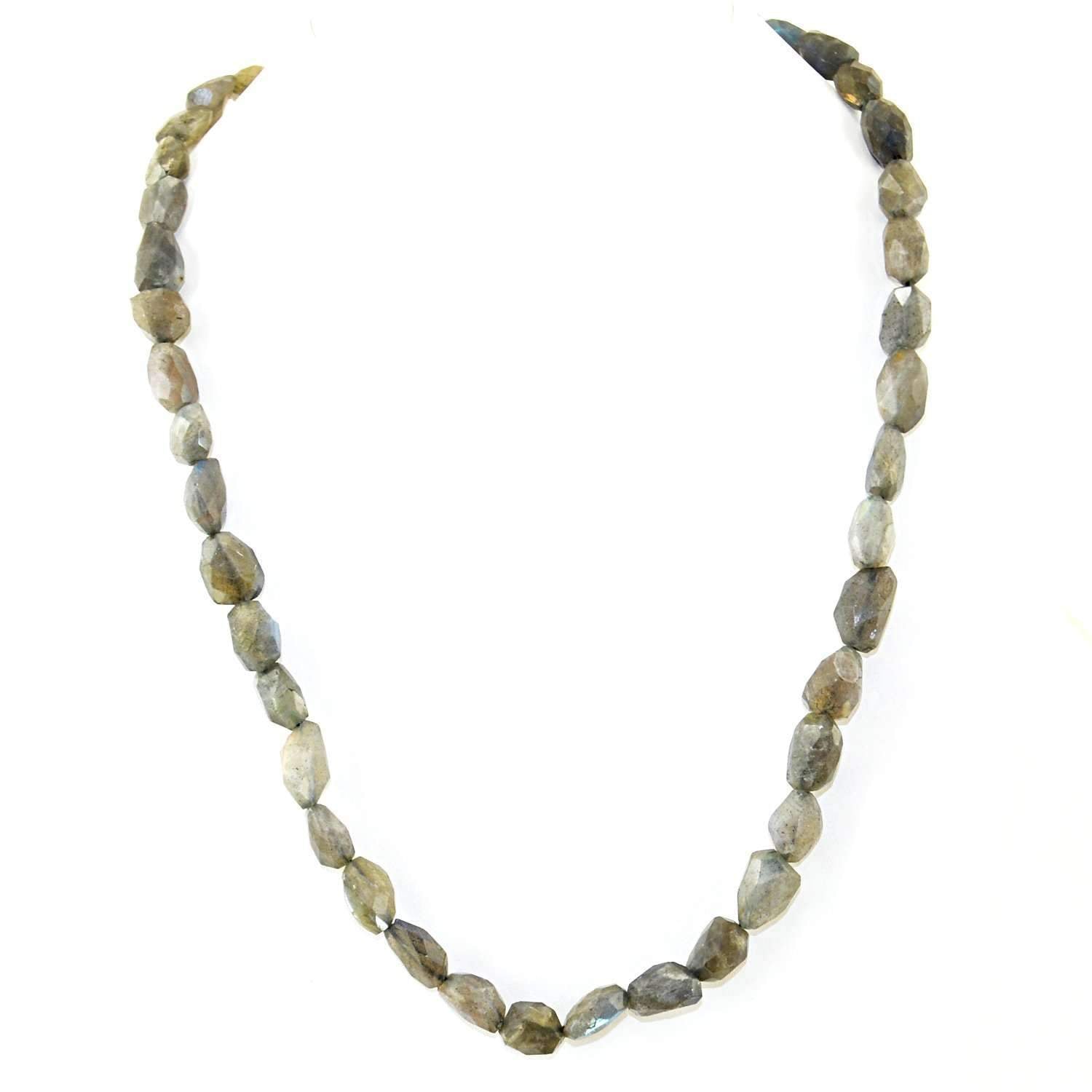 gemsmore:Natural Blue Flash Labradorite Necklace Faceted Beads Single Strand