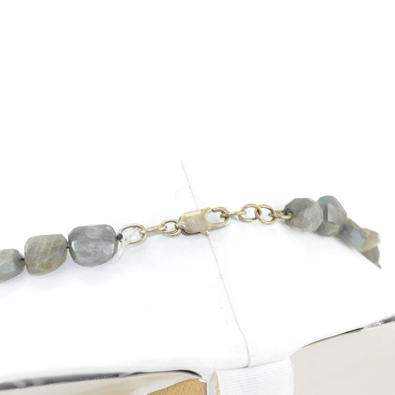 gemsmore:Natural Blue Flash Labradorite Necklace Faceted Beads Single Strand