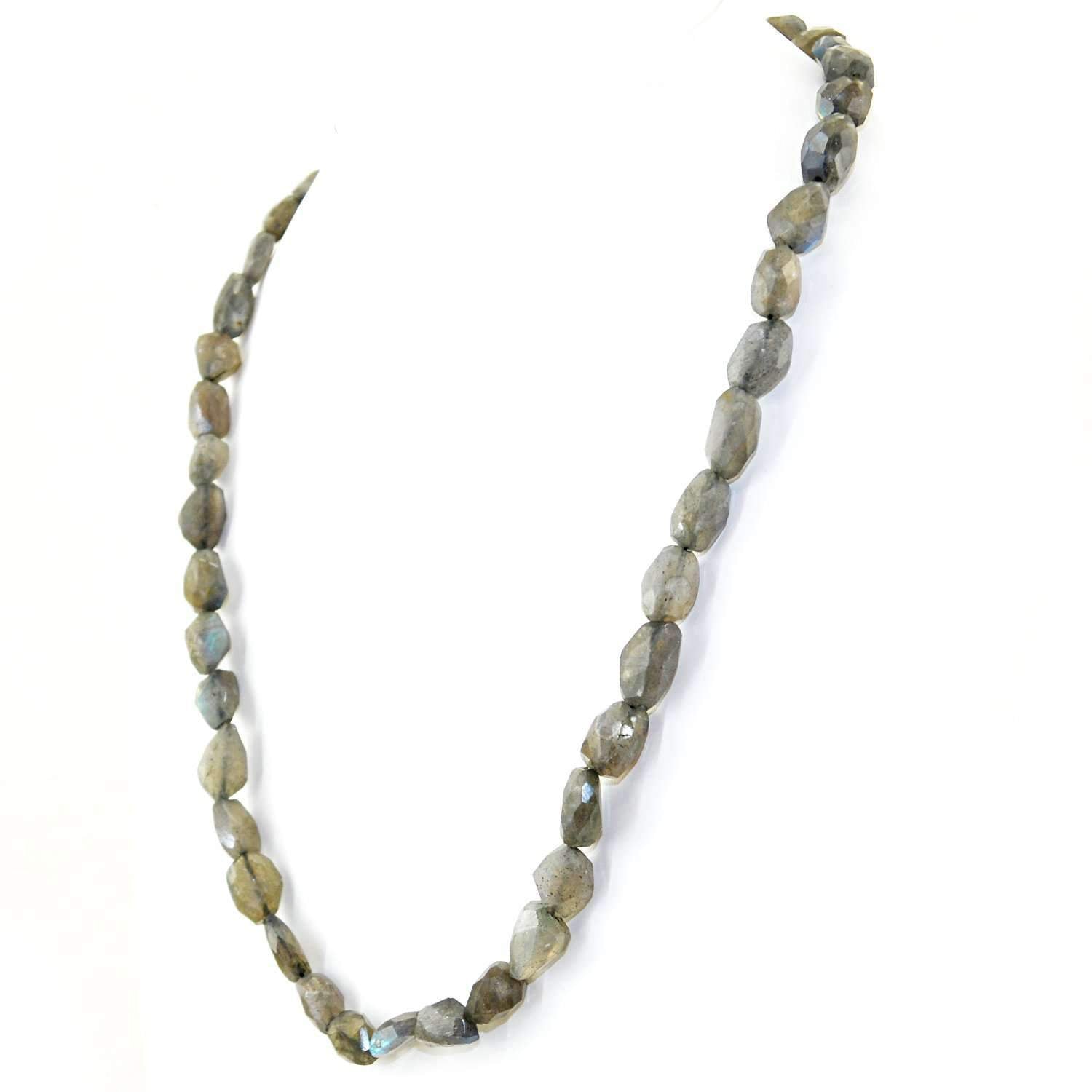 gemsmore:Natural Blue Flash Labradorite Necklace Faceted Beads Single Strand