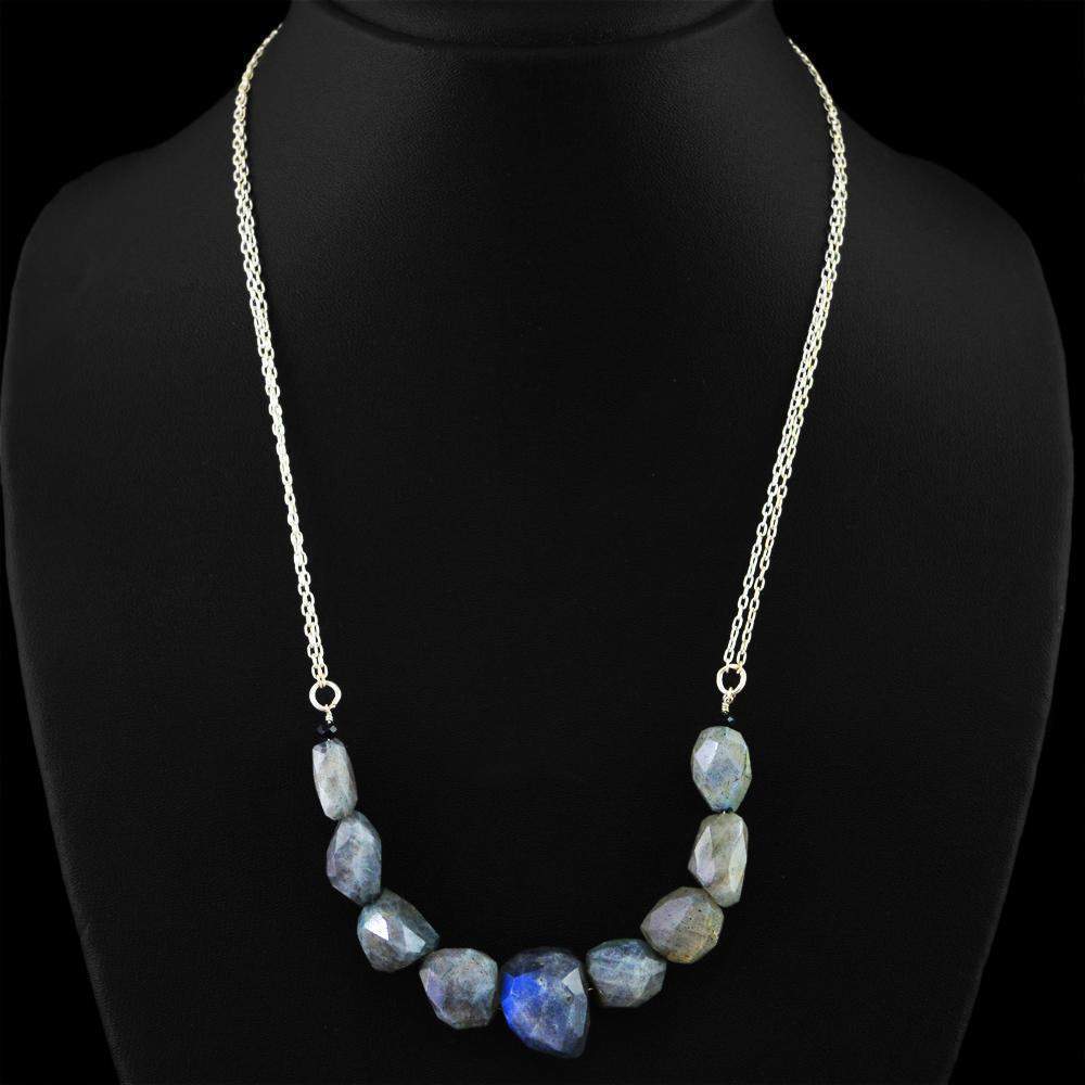 gemsmore:Natural Blue Flash Labradorite Necklace Faceted Beads