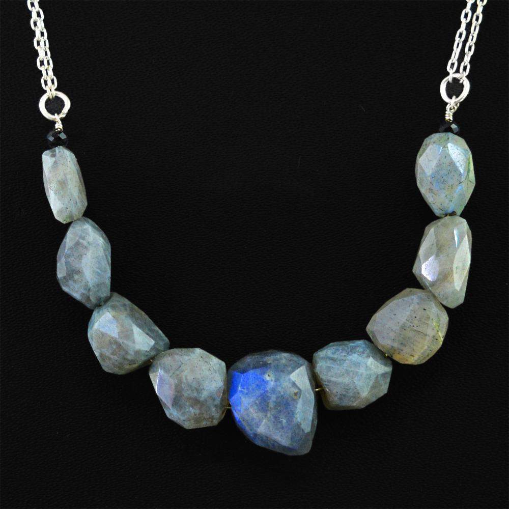 gemsmore:Natural Blue Flash Labradorite Necklace Faceted Beads
