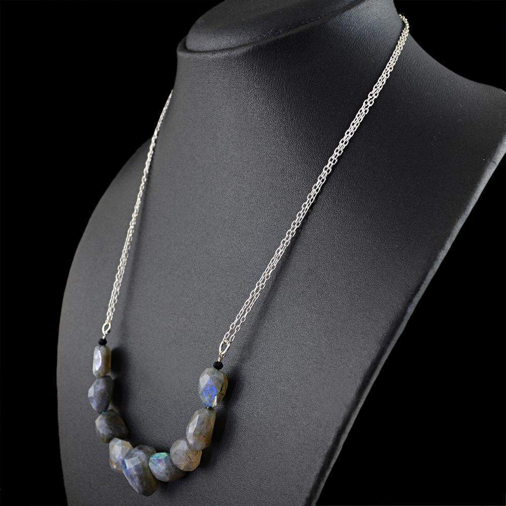 gemsmore:Natural Blue Flash Labradorite Necklace Faceted Beads