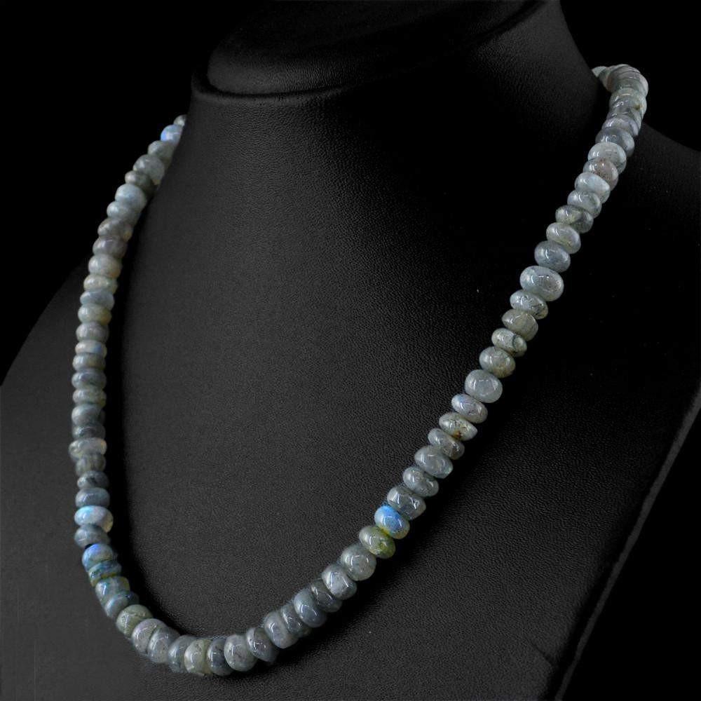 gemsmore:Natural Blue Flash Labradorite Necklace Untreated 20 Inches Long Round Beads