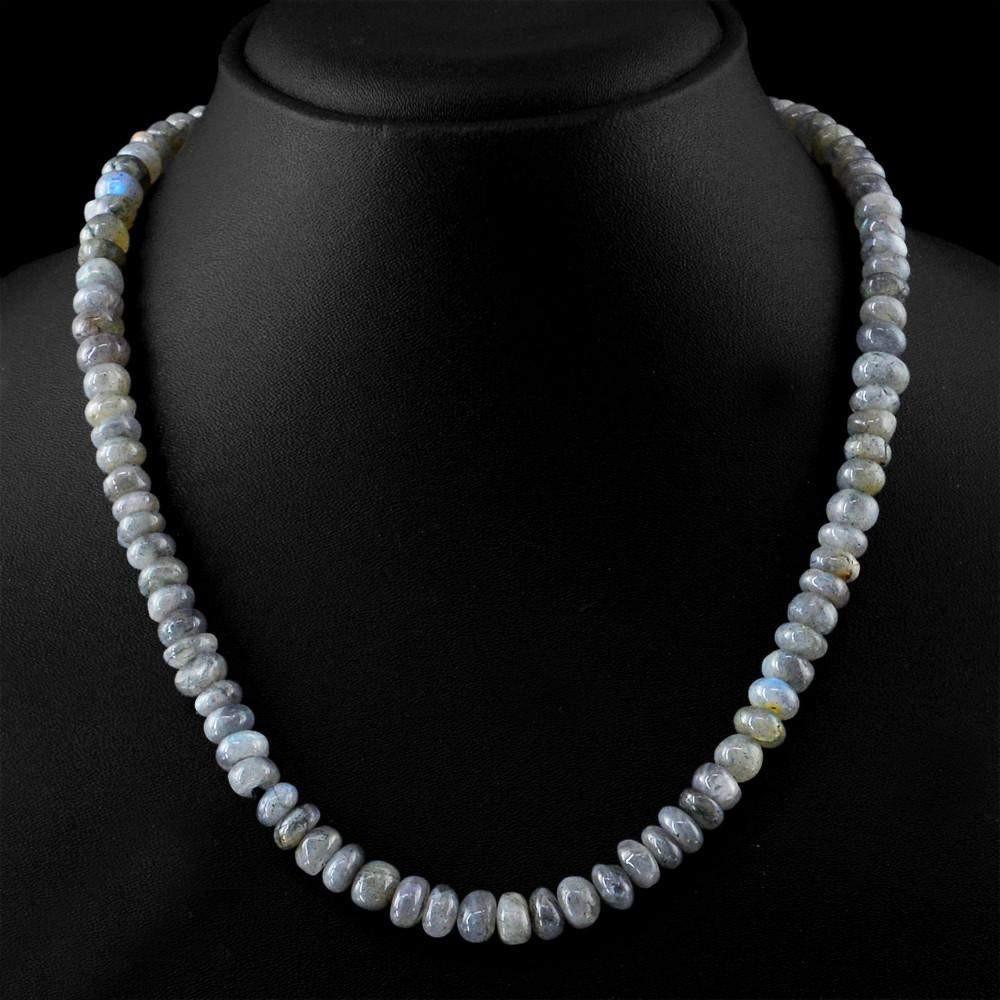 gemsmore:Natural Blue Flash Labradorite Necklace Untreated 20 Inches Long Round Beads