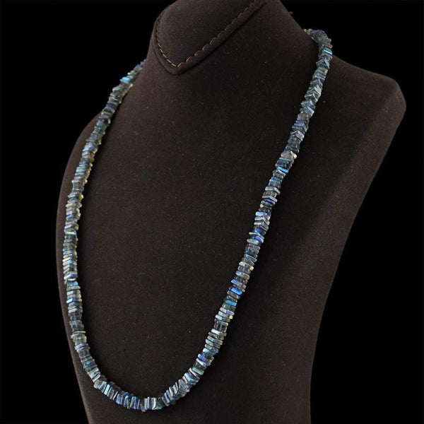 gemsmore:Natural Blue Flash Labradorite Necklace Untreated Beads