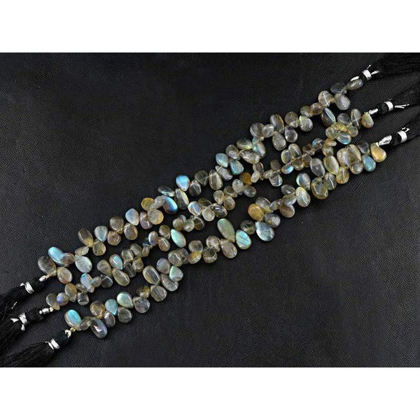 gemsmore:Natural Blue Flash Labradorite Pear Beads Strands